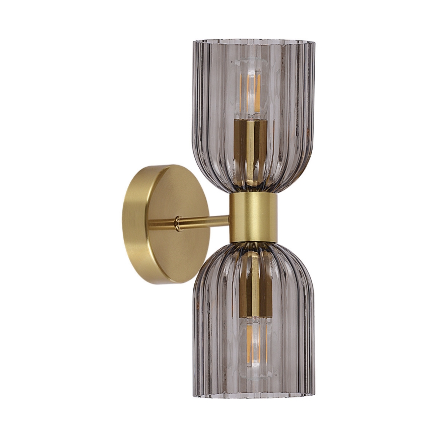 Vägglampa PIEGA 2xE14/10W/230V mässing/rökfärgad svart