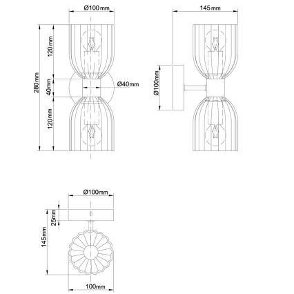 Vägglampa PIEGA 2xE14/10W/230V mässing/rökfärgad svart