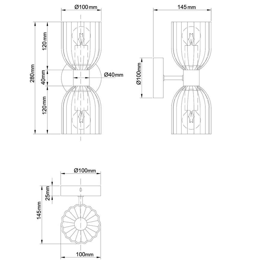 Vägglampa PIEGA 2xE14/10W/230V mässing/rökfärgad svart