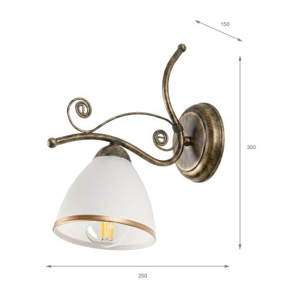 Vägglampa RETRO II 1xE27/60W/230V guld patina