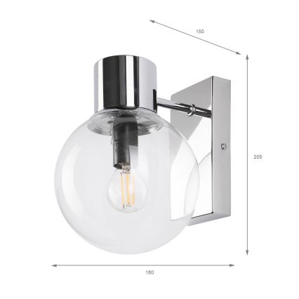 Vägglampa SFERIO 1xE14/5W/230V, blank krom/klart glas