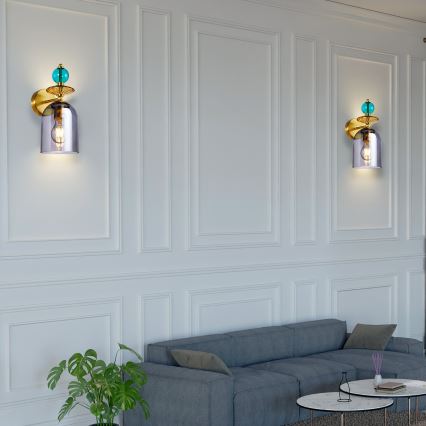 Vägglampa TROPEA 1xE27/15W/230V guldfärgad/blå/rökbeige/grå