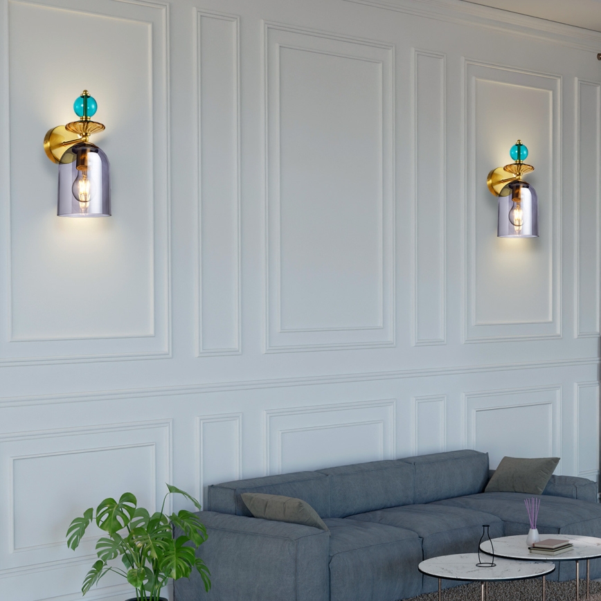 Vägglampa TROPEA 1xE27/15W/230V guldfärgad/blå/rökbeige/grå