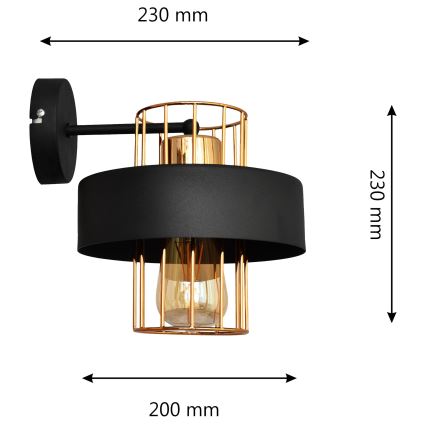Vägglampa VOLTA 1xE27/15W/230V 23 cm svart/gyllene