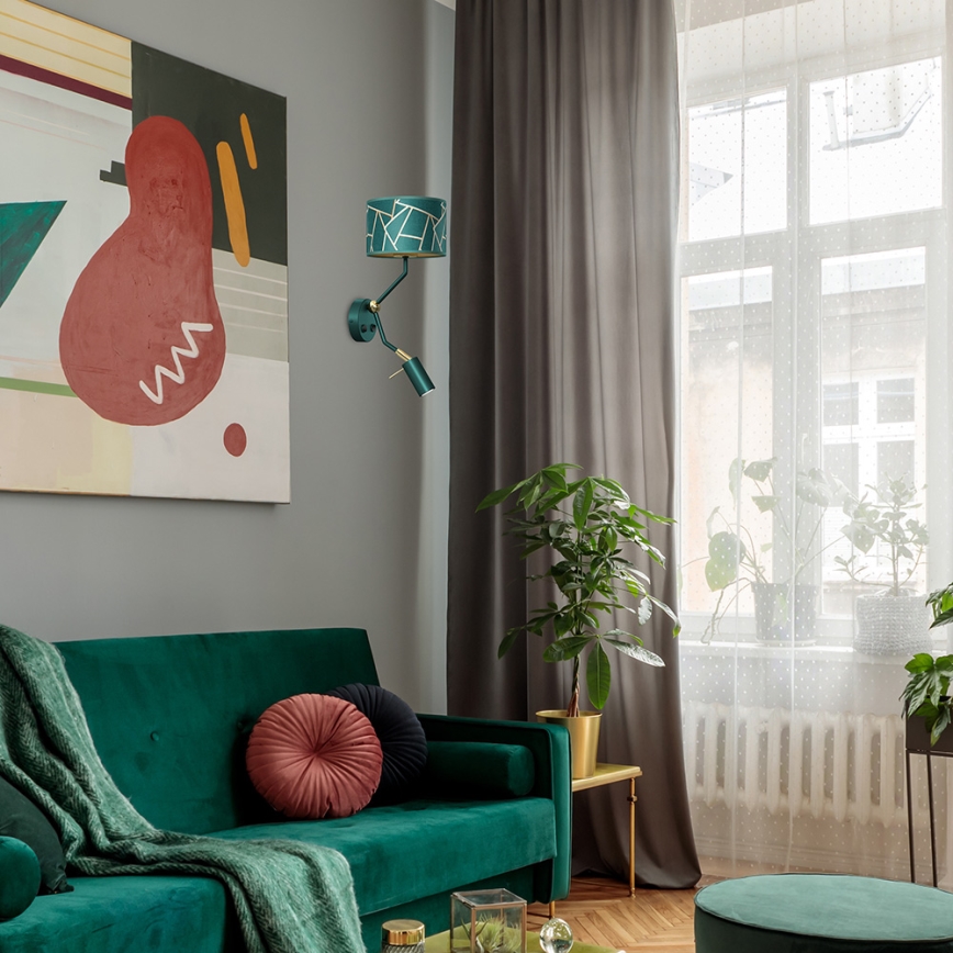 Vägglampa ZIGGY 1xE27/40W/230V + 1xGU10/MR11/7W grön/guld