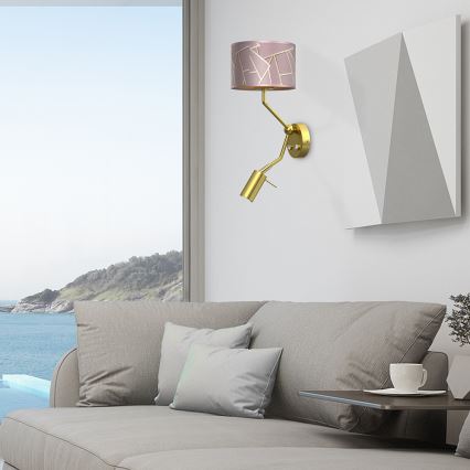 Vägglampa ZIGGY 1xE27/40W/230V + 1xGU10/MR11/7W rosa/guld