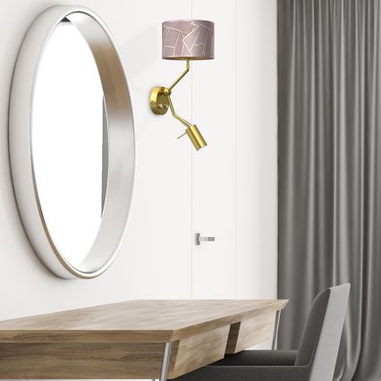 Vägglampa ZIGGY 1xE27/40W/230V + 1xGU10/MR11/7W rosa/guld