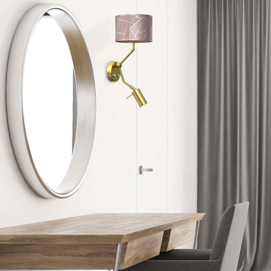 Vägglampa ZIGGY 1xE27/40W/230V + 1xGU10/MR11/7W rosa/guld