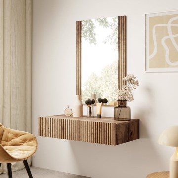 Väggmonterad hylla + väggspegel WITH ek wotan