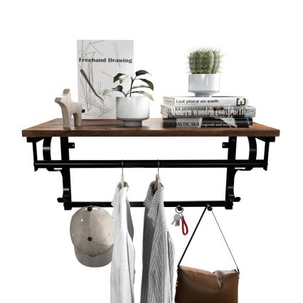 Väggmonterad klädhängare med hylla NATE brun/svart