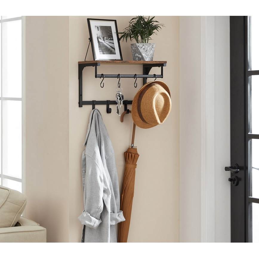 Väggmonterad klädhängare med hylla NATE, brun/svart