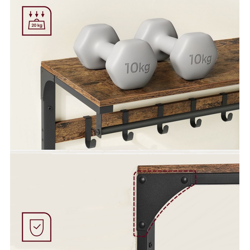 Väggmonterad klädhängare med hylla NATE brun/svart