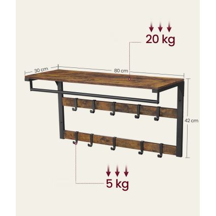 Väggmonterad klädhängare med hylla NATE brun/svart