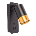 Väggmonterad spotlight med USB-laddare 1xGU10/35W/230V svart/guld