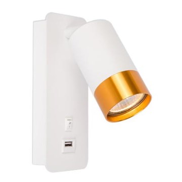 Väggmonterad spotlight med USB-laddare 1xGU10/35W/230V vit/guld