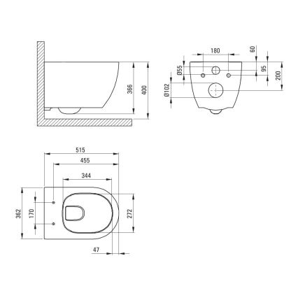 Vägghängd WC-stol ROUND + WC-sits SoftClose ROUND + spolknapp SIGMA + inbyggnadsmodul + isoleringsdyna