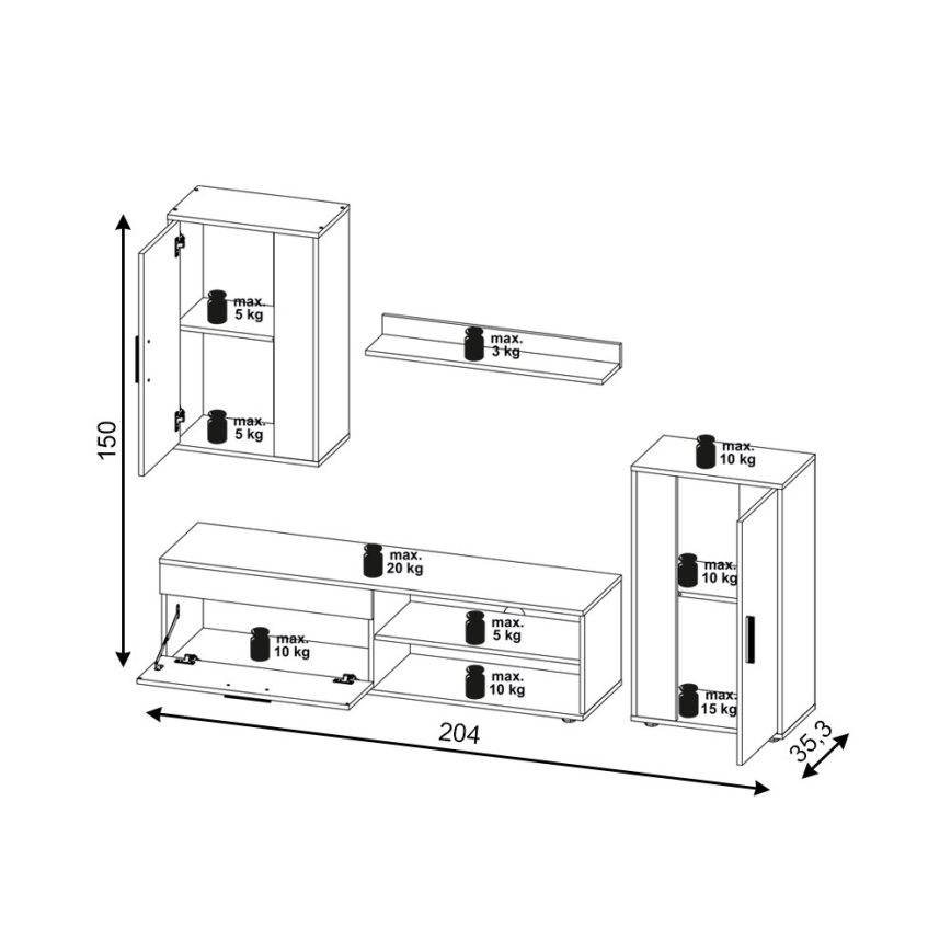 Väggsektion BRICK vit/svart