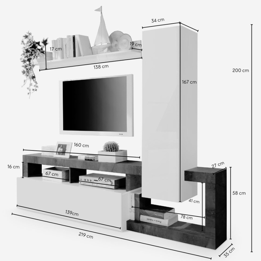 Väggsektion LENOR vit/brun