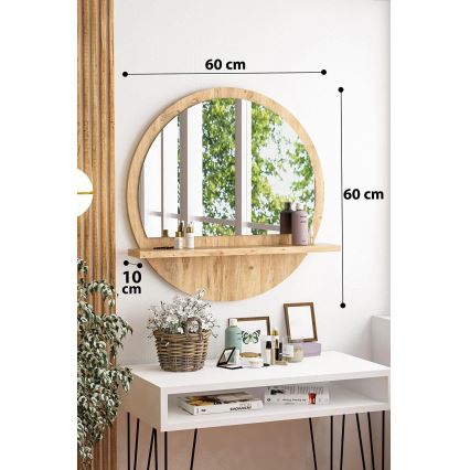 Väggspegel med hylla, Ø 60 cm, atlantic tall