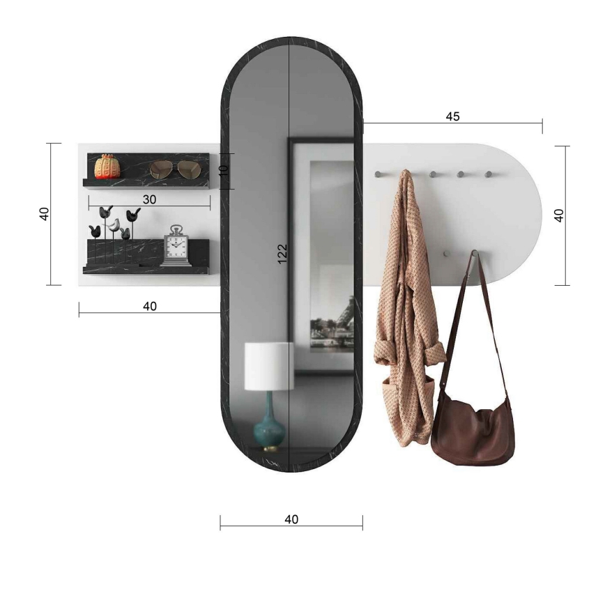 Väggspegel RANI 125x120 cm vit/svart