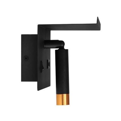 Väggmonterad spotlight med hylla och USB-laddare 1xG9/35W/230V svart/guld