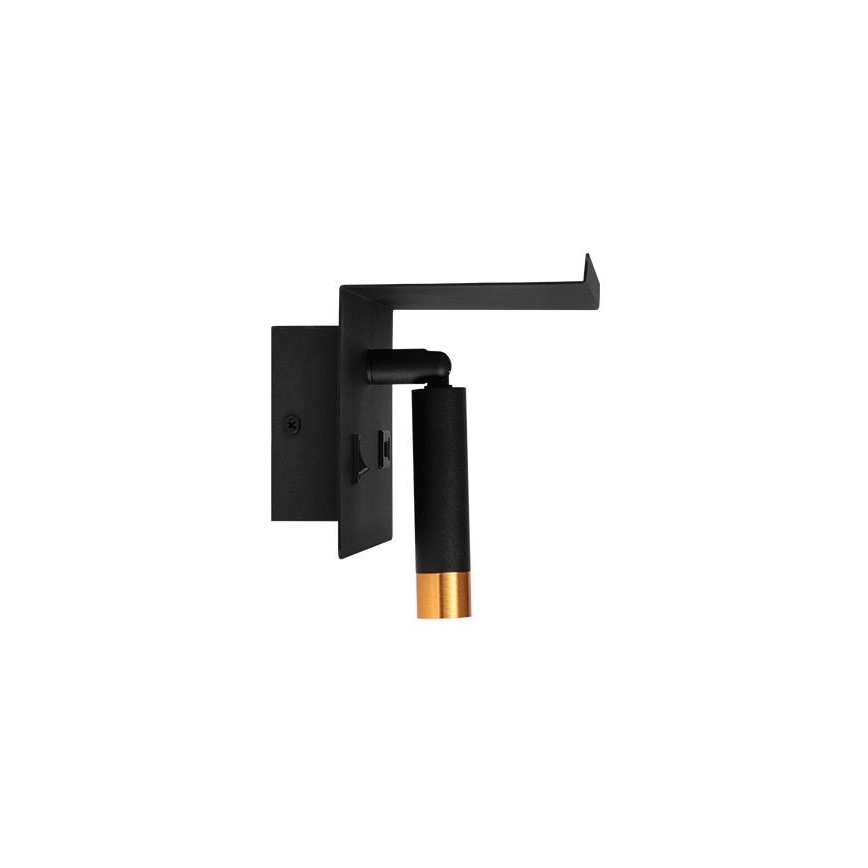Väggmonterad spotlight med hylla och USB-laddare 1xG9/35W/230V svart/guld