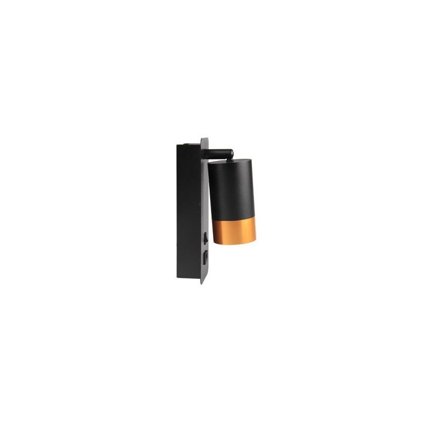 Väggmonterad spotlight med USB-laddare 1xGU10/35W/230V svart/guld