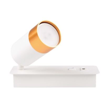 Väggmonterad spotlight med USB-laddare 1xGU10/35W/230V vit/guld