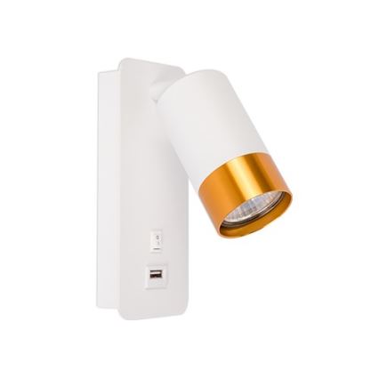 Väggmonterad spotlight med USB-laddare 1xGU10/35W/230V vit/guld