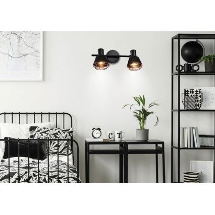 Väggspotlight NERIA 2xE14/40W/230V svart/koppar