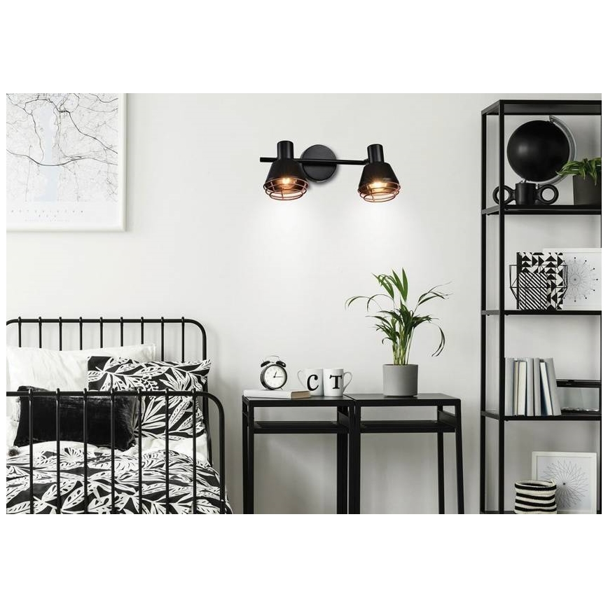 Väggspotlight NERIA 2xE14/40W/230V svart/koppar