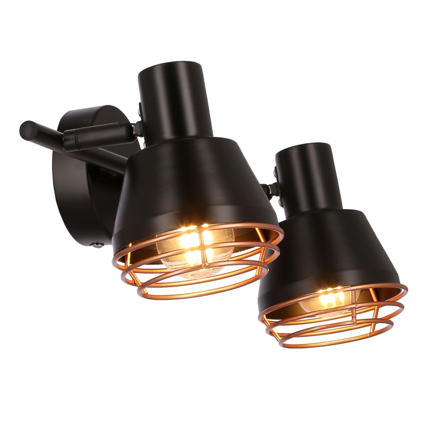 Väggspotlight NERIA 2xE14/40W/230V svart/koppar