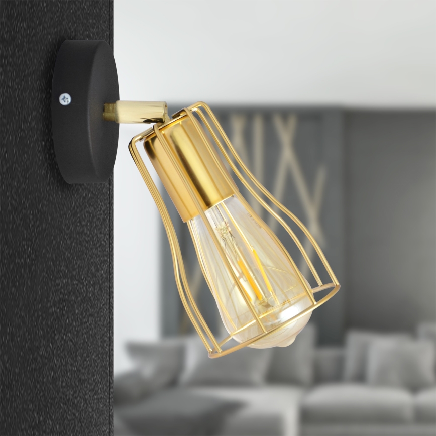 Väggspotlight TUBE 1xE27/15W/230V guld/svart