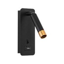 Väggstrålkastare med USB-laddare 1xG9/35W/230V svart/guld