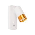 Väggstrålkastare med USB-laddare 1xGU10/35W/230V vit/gyllene
