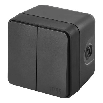 Väggströmbrytare för hemmet, 2-knapps växlande, nr 6+6, IP55, antracit