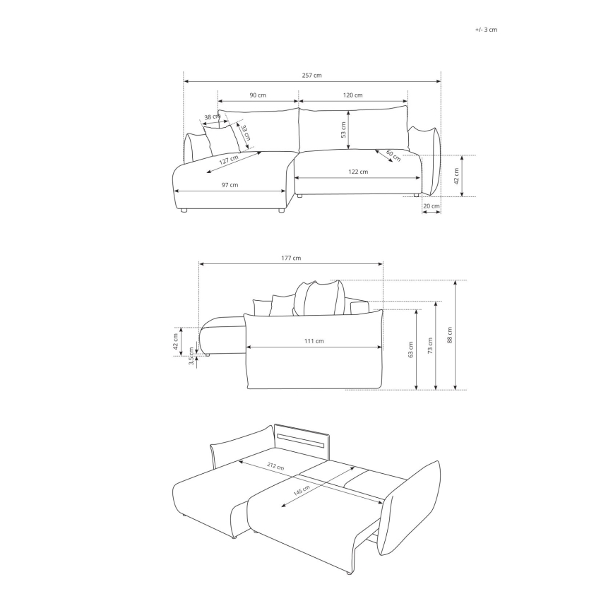 Universell vändbar hörnsoffa med bäddfunktion och förvaring i L‑form FRIDA brun