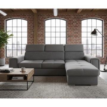 Vändbar L-formad hörnsoffa med bäddfunktion och förvaring SALVADA mörkgrå