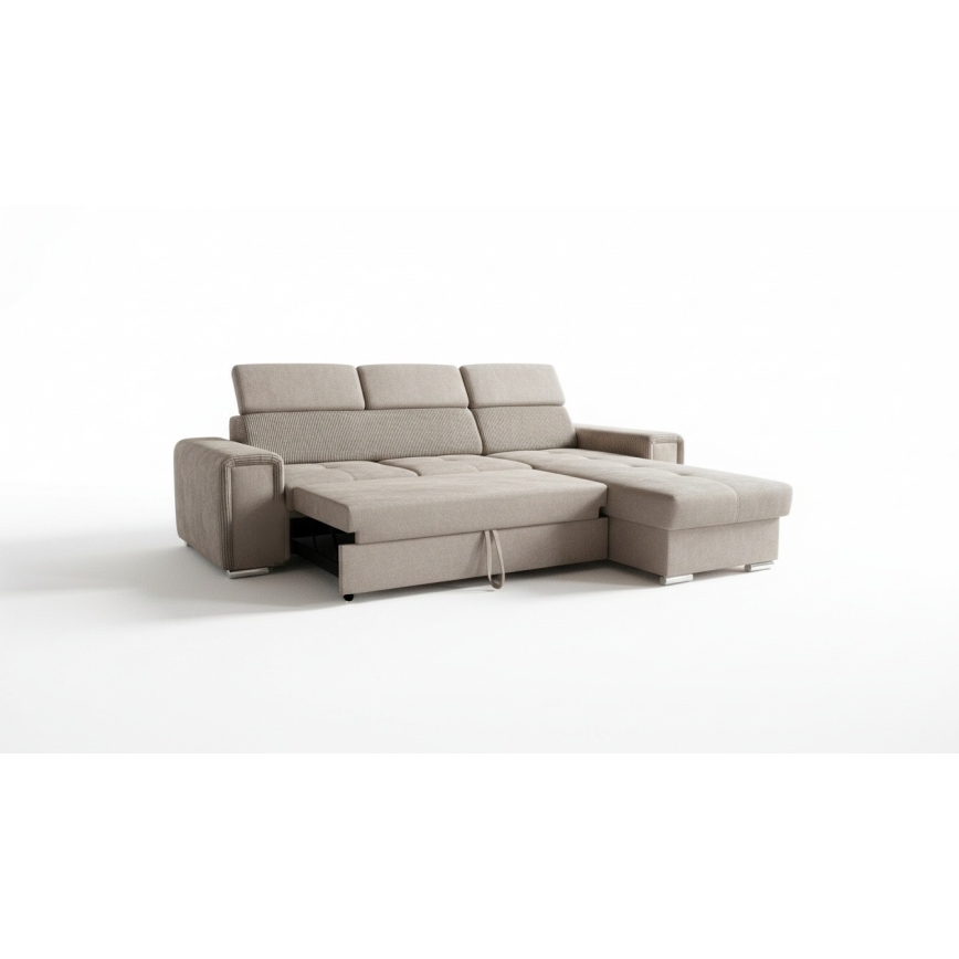 Universell L-formad hörnsoffa, bäddbar med förvaringsutrymme SALVADA beige