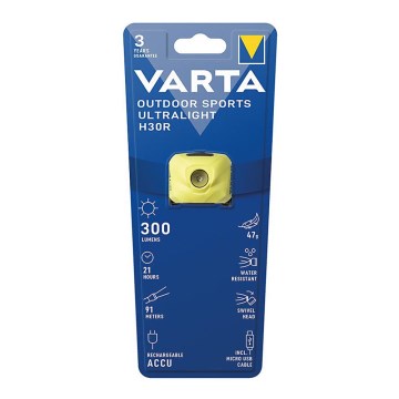 Varta 18631201401 - LED uppladdningsbar pannlampa med dimmer OUTDOOR SPORTS LED/5V 600 mAh IPX4 gul