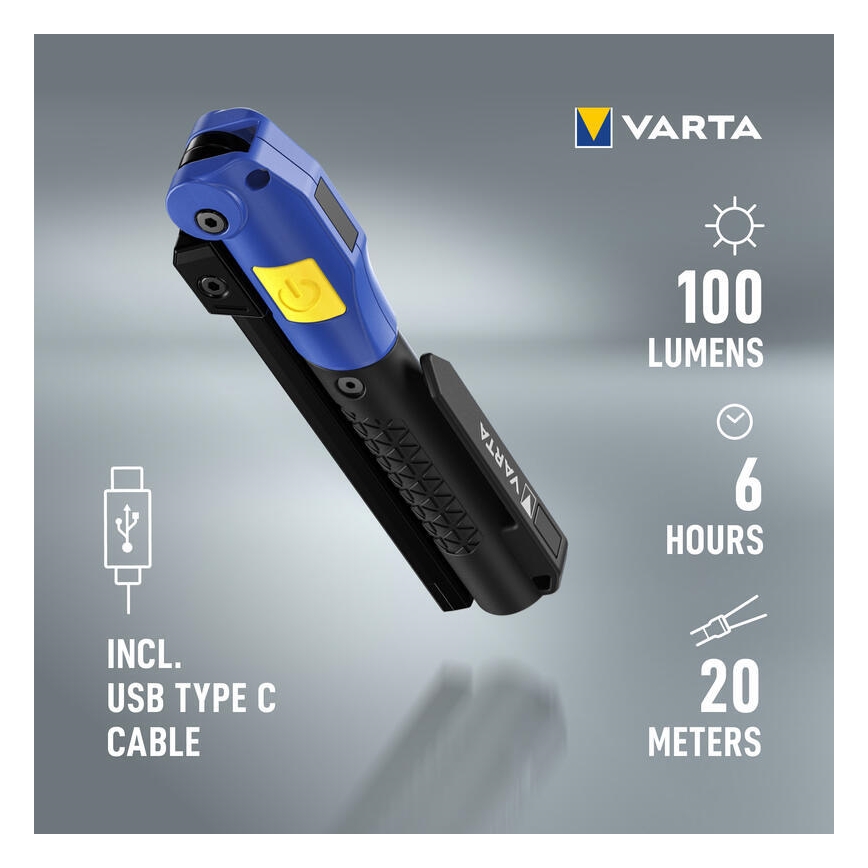 Varta 18649101401 - LED uppladdningsbar ficklampa WORK FLEX F20R LED/5V IP54