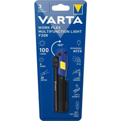 Varta 18649101401 - LED uppladdningsbar ficklampa WORK FLEX F20R LED/5V IP54