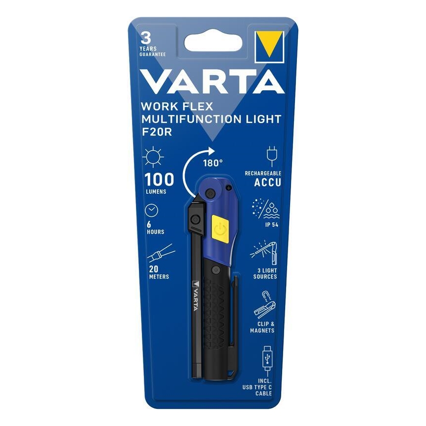 Varta 18649101401 - LED uppladdningsbar ficklampa WORK FLEX F20R LED/5V IP54
