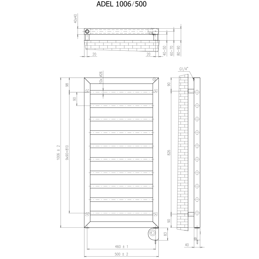Vertaduro - ADEL badrumsradiator med termostat, 400 W, 100 x 50 cm, svart