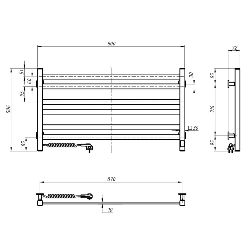 Vertaduro - Elektrisk handdukstork med termostat AVA 181W/230V 50x90 cm IP44, vit, vänster