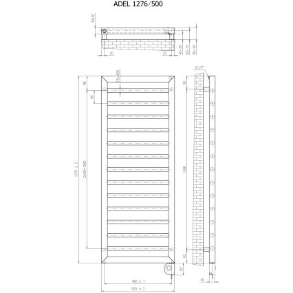 Vertaduro - Badrumsradiator med termostat ADEL 600 W 128 x 50 cm taupe