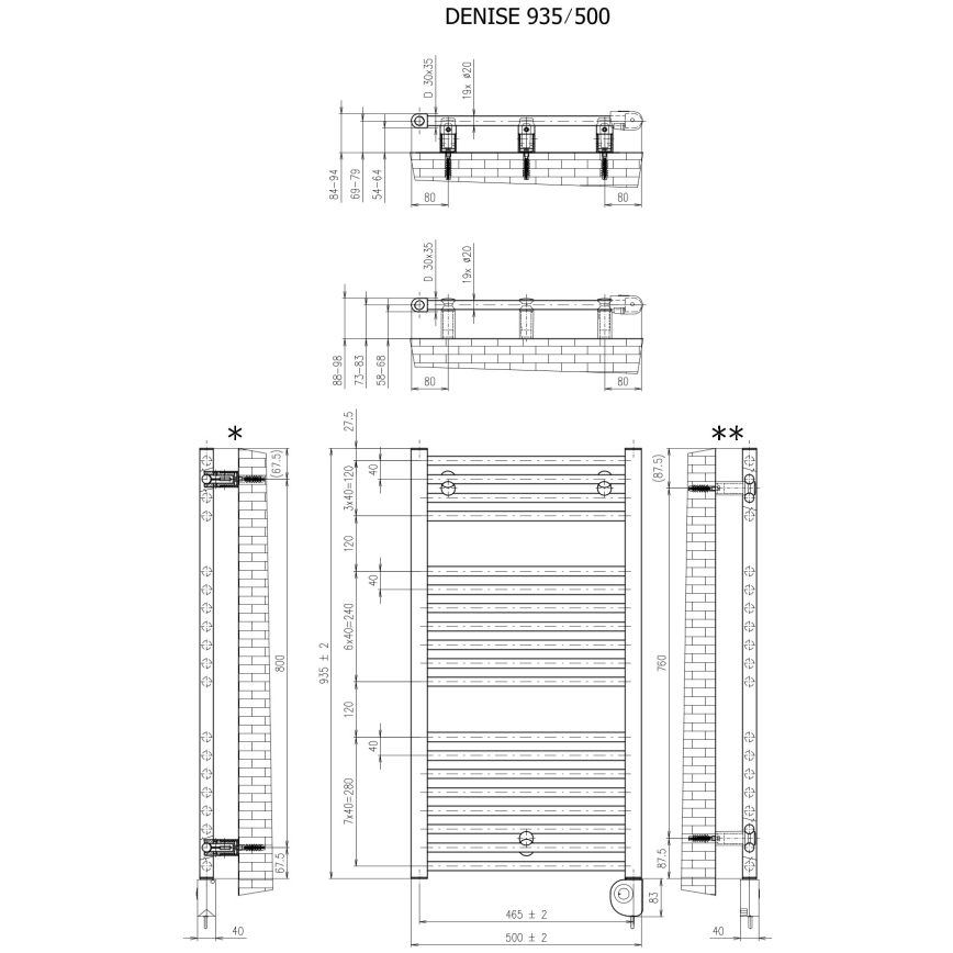 Vertaduro - Badrumsradiator med termostat DENISE 400W 94x50 cm vit
