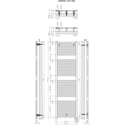 Vertaduro - Badrumsradiator med termostat DENISE 800W 178x50 cm svart