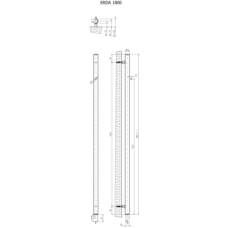 Vertaduro - Badrumsradiator med termostat ERDA 400 W 180 x 5 cm antracit