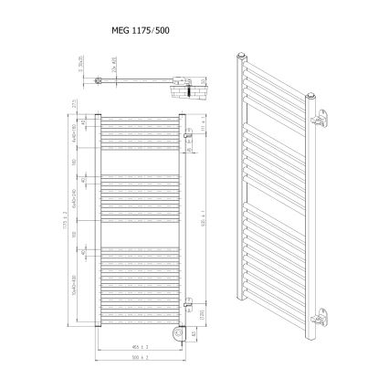 Vertaduro - Badrumsradiator med termostat MEG 600 W 118 x 50 cm antracit
